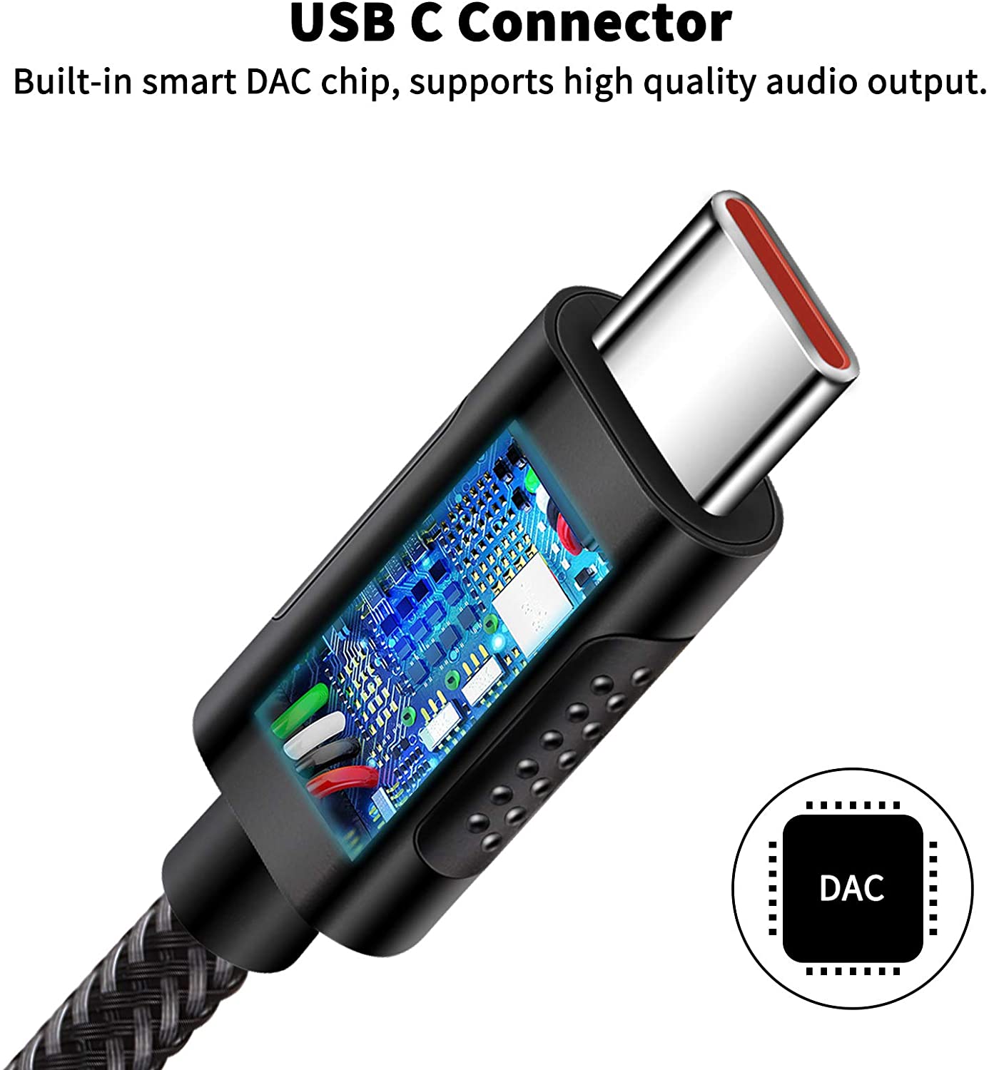 ACAGET Adaptador de auriculares USB C a 0.138 in, convertidor de conector  de audio USB tipo C, chip DAC, cable trenzado, adaptador de auriculares