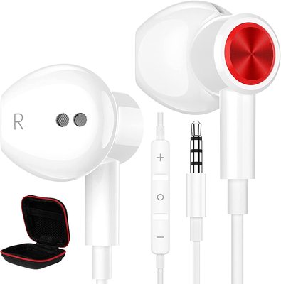 ACAGET Wired Earbuds for iPhone 6s 6 5S White Red