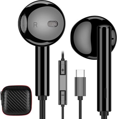 USB C Headphones, ACAGET Wired Earphone for Galaxy S21 Black