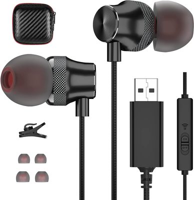 USB Headphones for Computer, ACAGET Wired USB Earbuds for PC Black