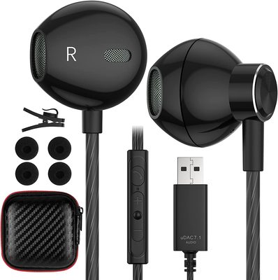 USB Headset, ACAGET Wired USB Earbuds for PC Black